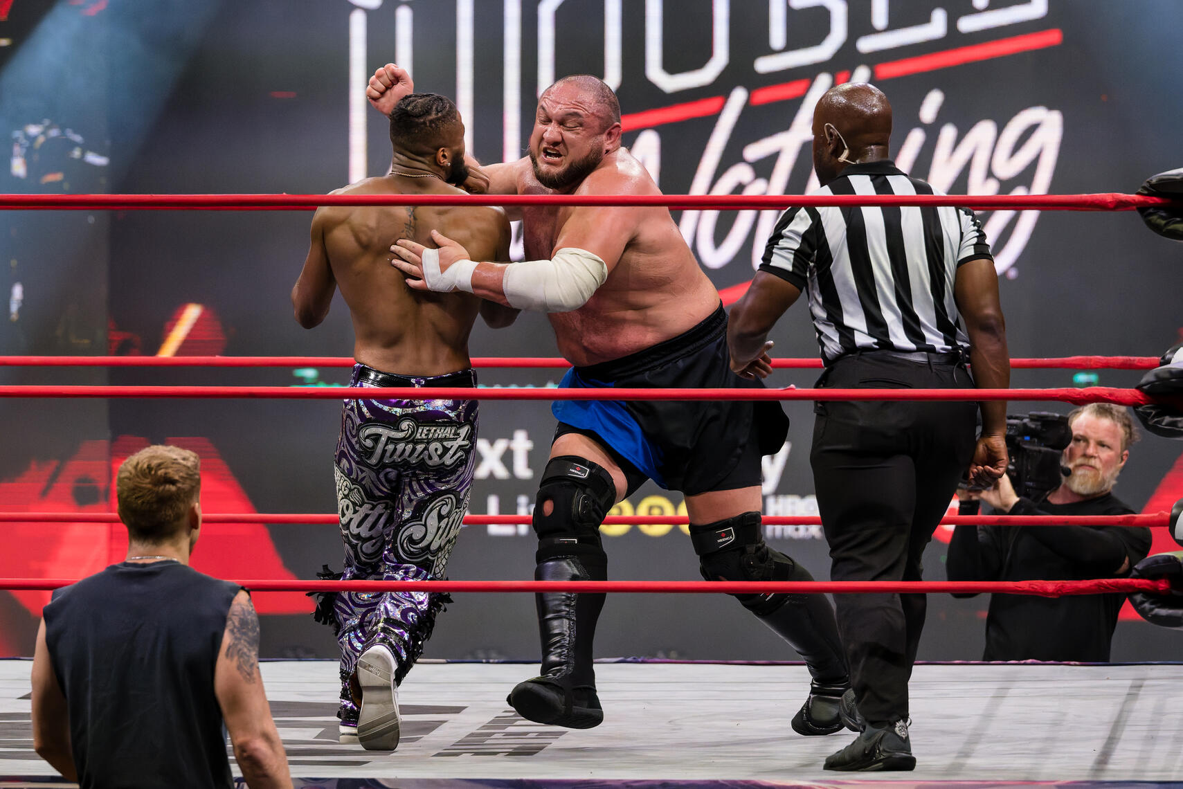 SALISBURY, MD - Samoa Joe strikes Jay Lethal during an AEW Collision event at the Wicomico Civic Center on May 16, 2026.